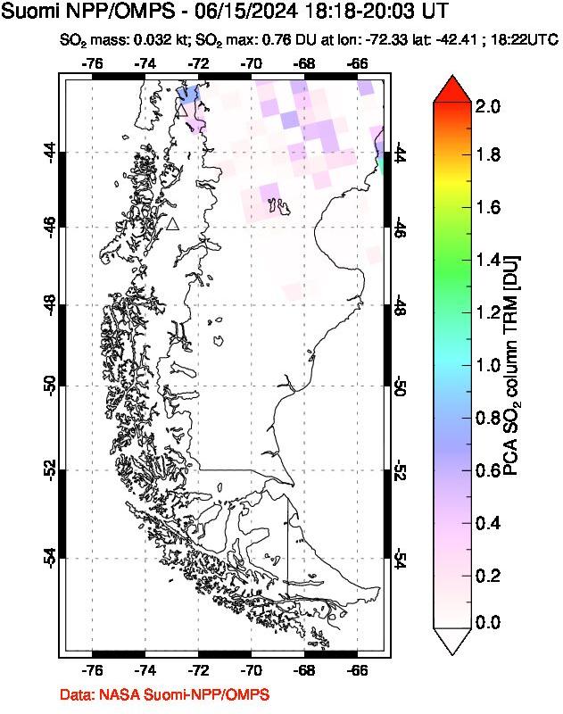 A sulfur dioxide image over Southern Chile on Jun 15, 2024.