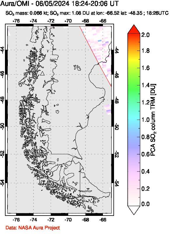 A sulfur dioxide image over Southern Chile on Jun 05, 2024.