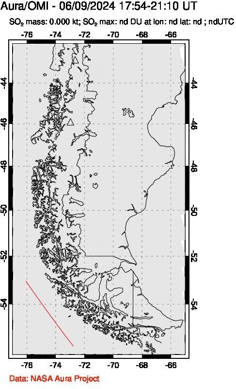 A sulfur dioxide image over Southern Chile on Jun 09, 2024.