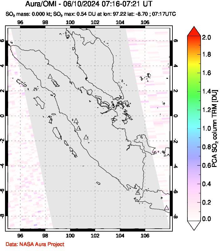 A sulfur dioxide image over Sumatra, Indonesia on Jun 10, 2024.