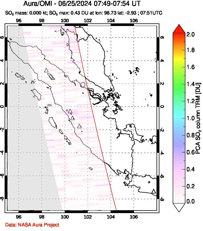 A sulfur dioxide image over Sumatra, Indonesia on Jun 25, 2024.