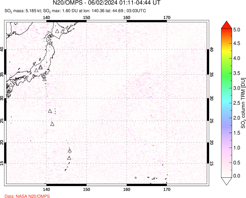 A sulfur dioxide image over Western Pacific on Jun 02, 2024.