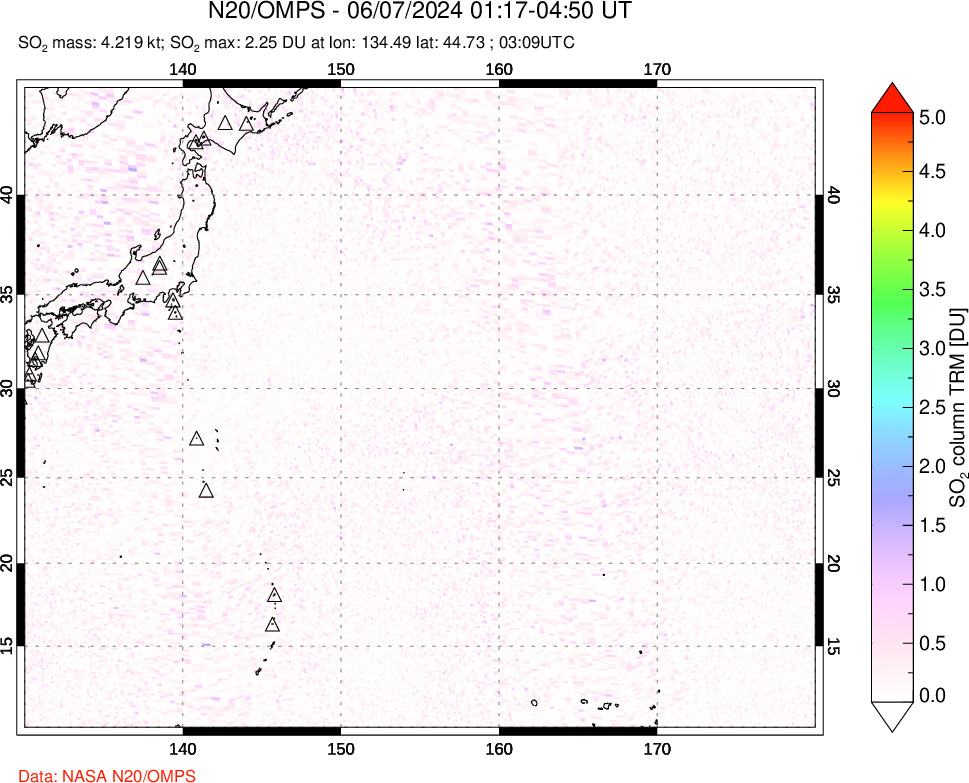 A sulfur dioxide image over Western Pacific on Jun 07, 2024.