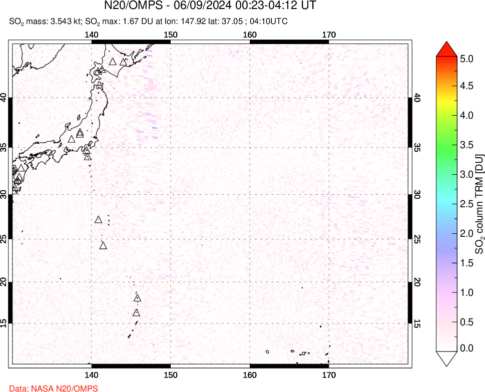 A sulfur dioxide image over Western Pacific on Jun 09, 2024.