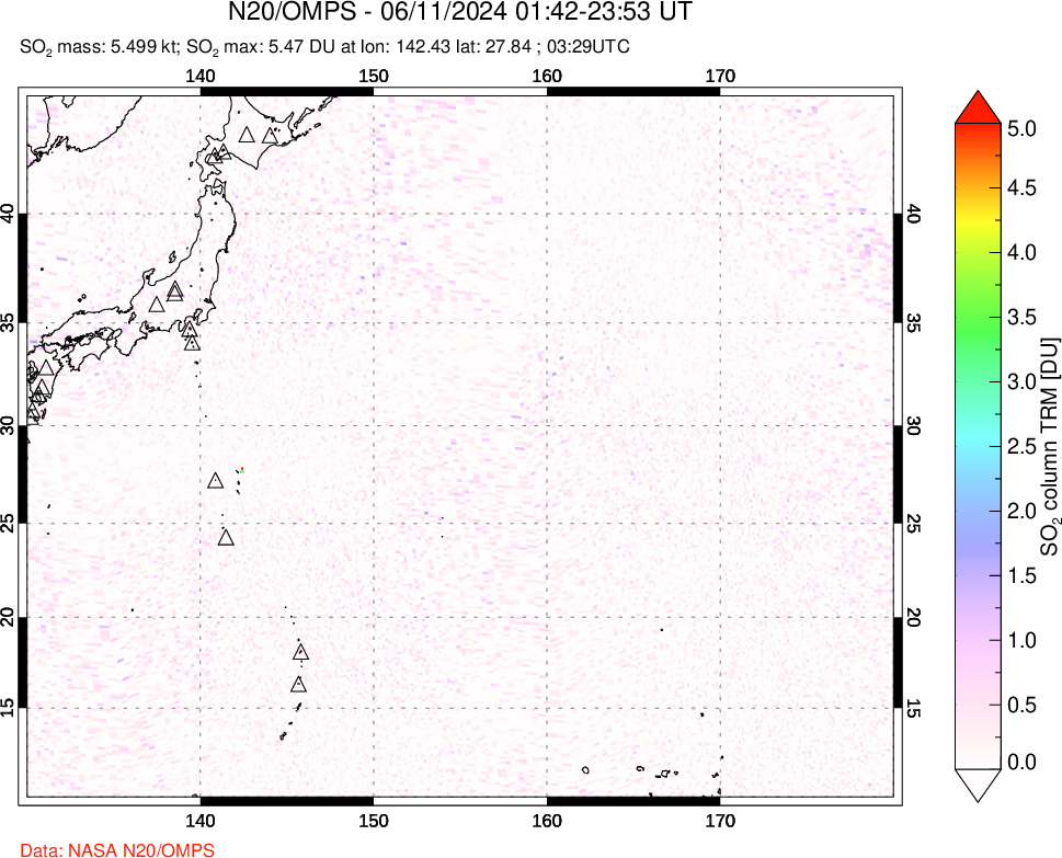 A sulfur dioxide image over Western Pacific on Jun 11, 2024.