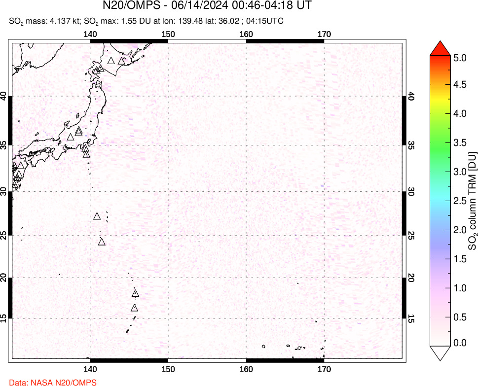 A sulfur dioxide image over Western Pacific on Jun 14, 2024.