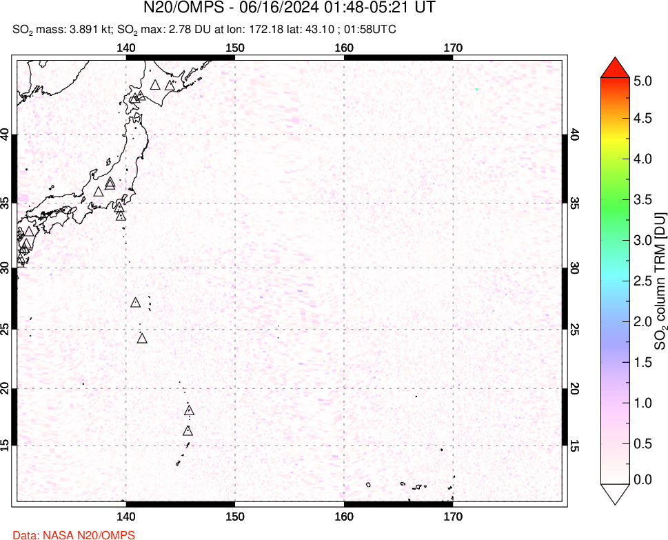 A sulfur dioxide image over Western Pacific on Jun 16, 2024.