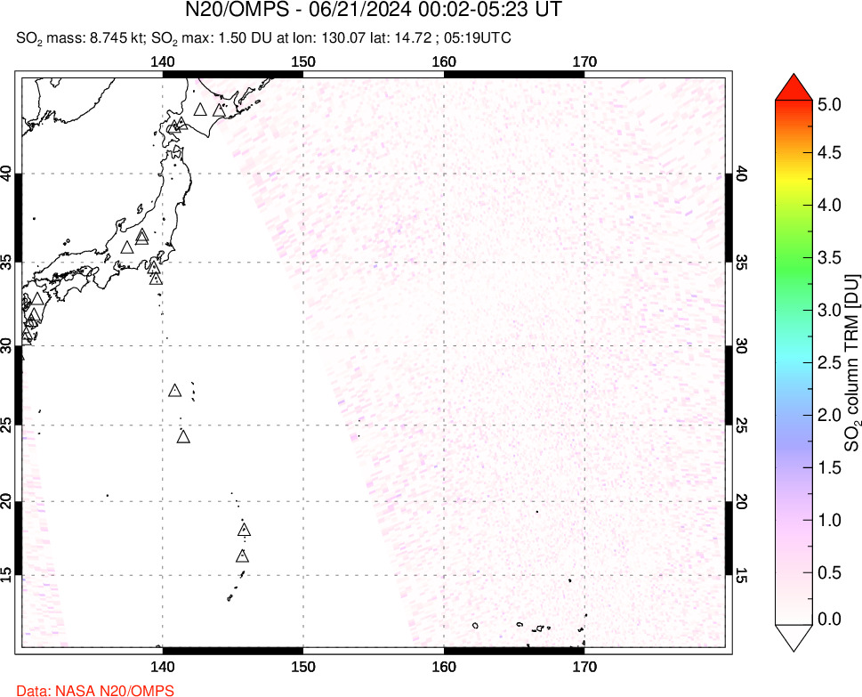 A sulfur dioxide image over Western Pacific on Jun 21, 2024.