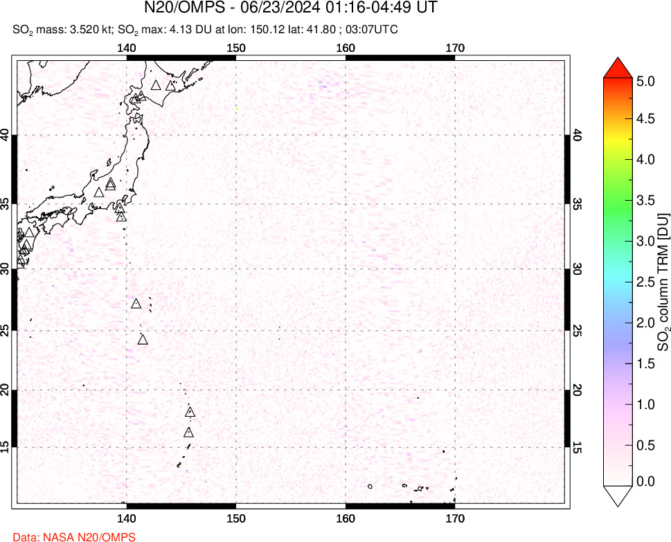 A sulfur dioxide image over Western Pacific on Jun 23, 2024.