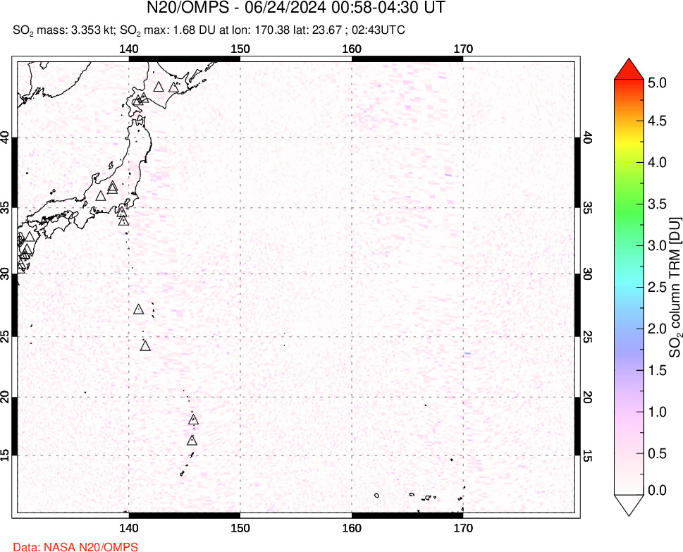 A sulfur dioxide image over Western Pacific on Jun 24, 2024.