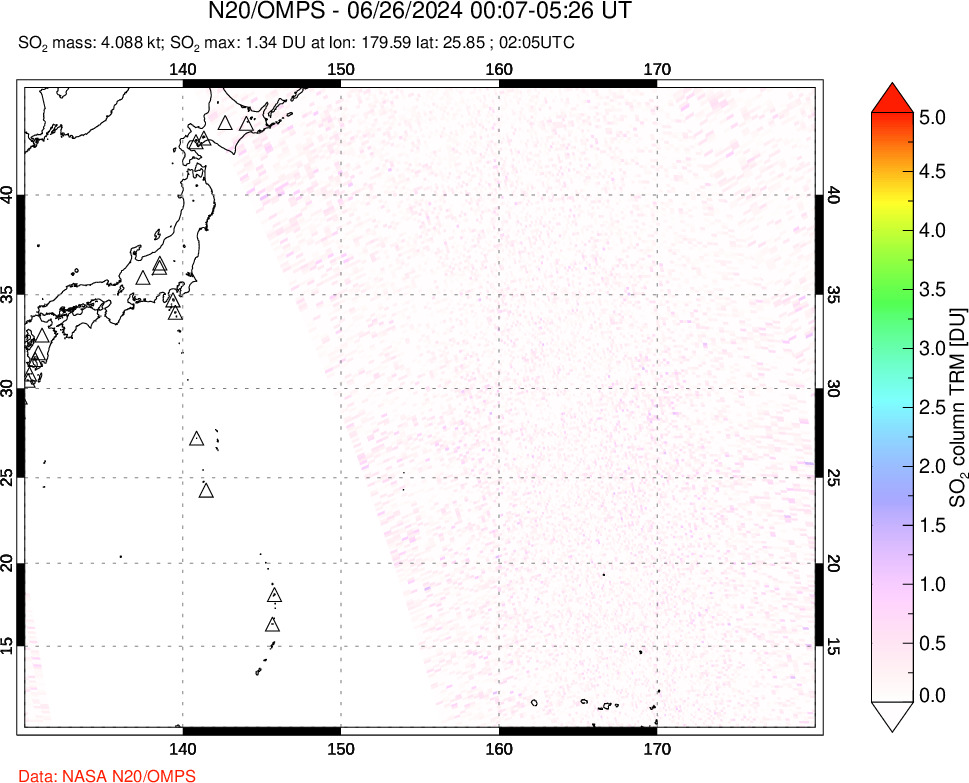 A sulfur dioxide image over Western Pacific on Jun 26, 2024.