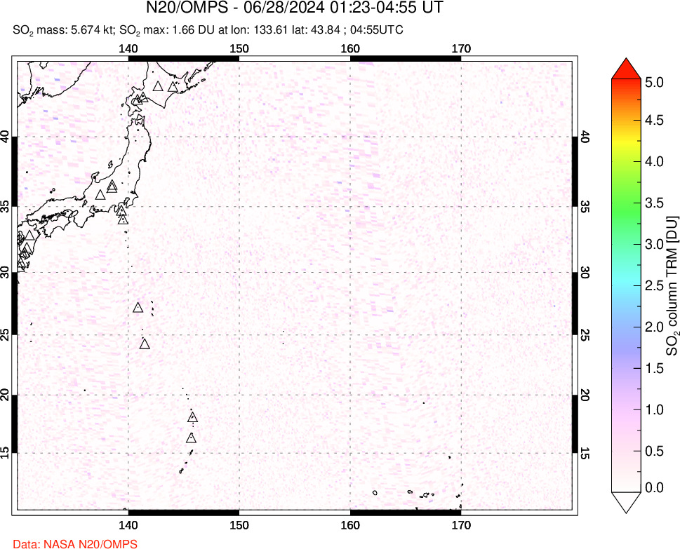 A sulfur dioxide image over Western Pacific on Jun 28, 2024.