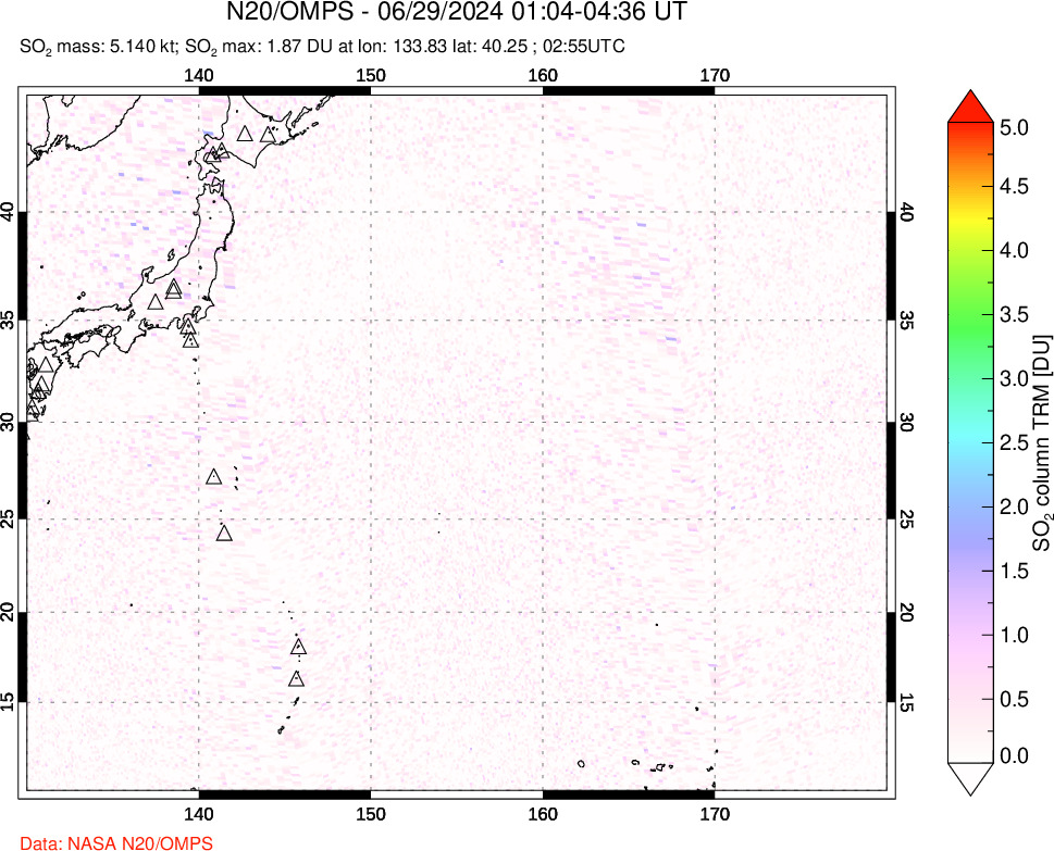 A sulfur dioxide image over Western Pacific on Jun 29, 2024.