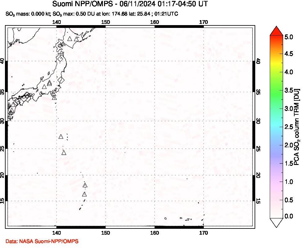 A sulfur dioxide image over Western Pacific on Jun 11, 2024.