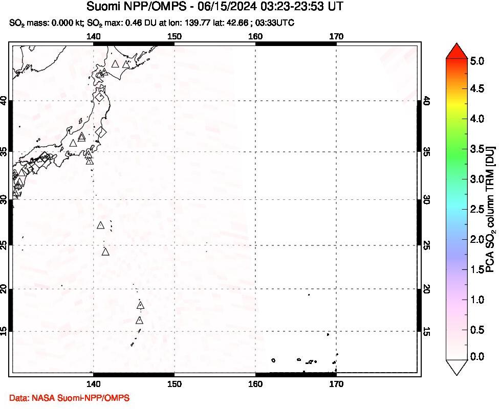 A sulfur dioxide image over Western Pacific on Jun 15, 2024.