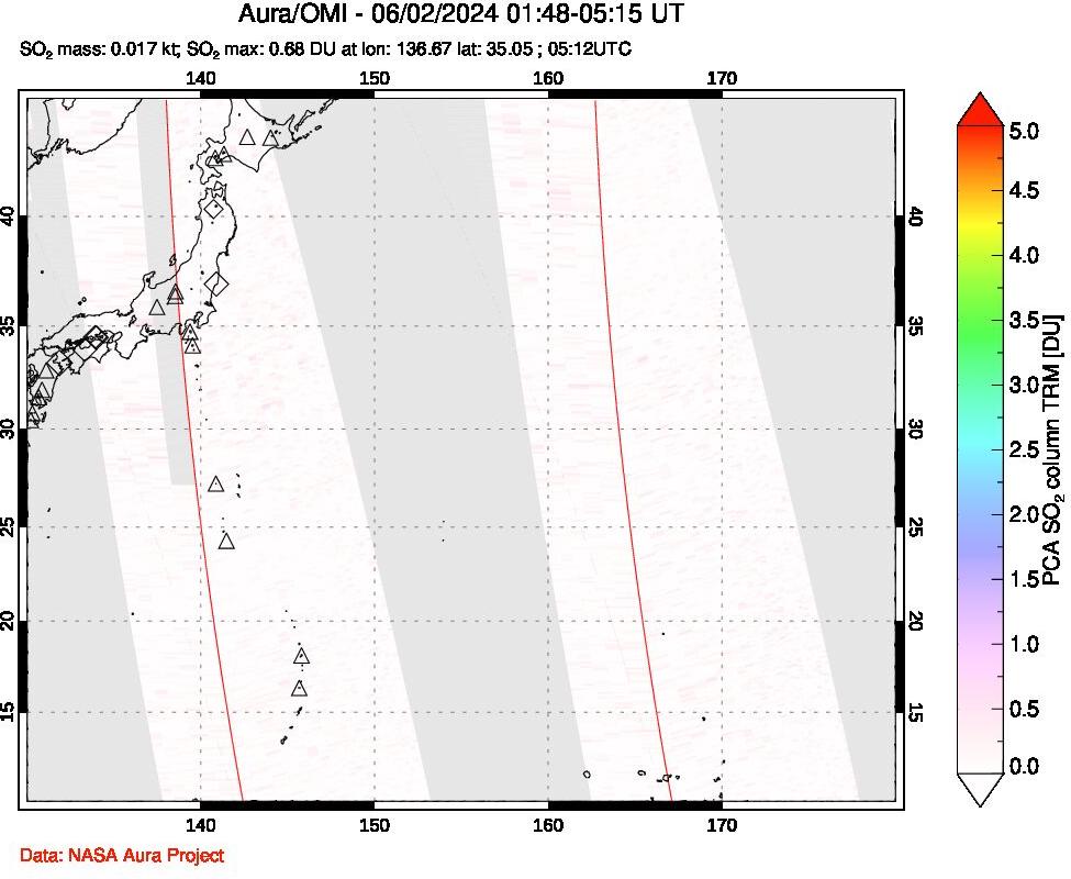 A sulfur dioxide image over Western Pacific on Jun 02, 2024.