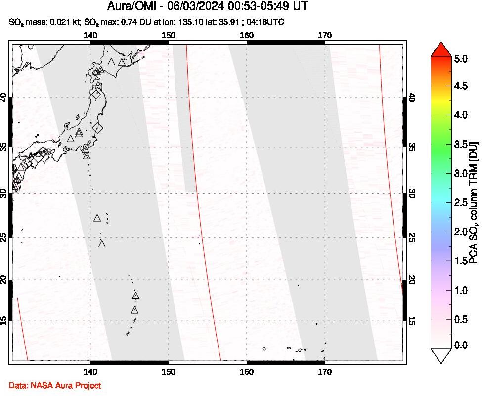 A sulfur dioxide image over Western Pacific on Jun 03, 2024.