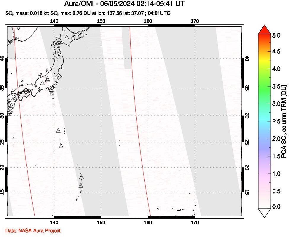 A sulfur dioxide image over Western Pacific on Jun 05, 2024.