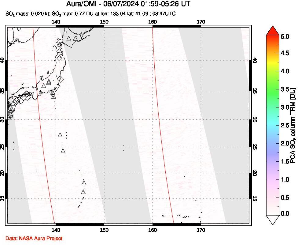 A sulfur dioxide image over Western Pacific on Jun 07, 2024.