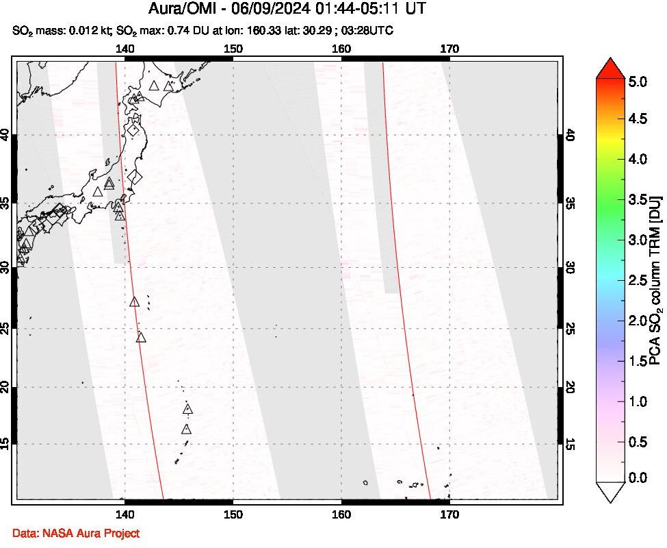 A sulfur dioxide image over Western Pacific on Jun 09, 2024.