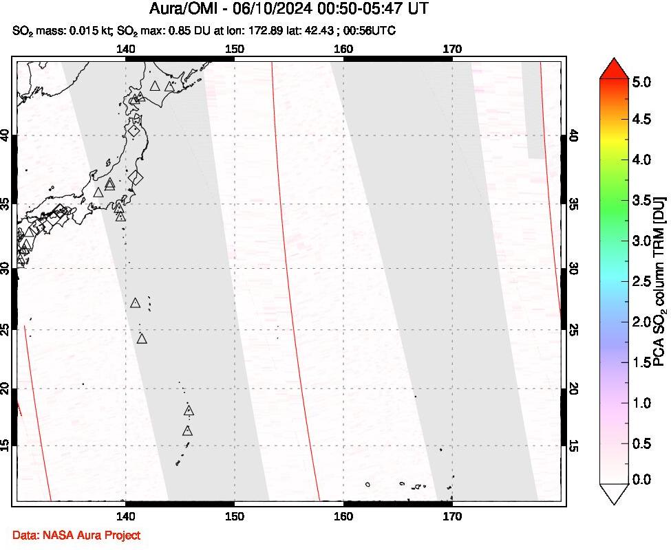 A sulfur dioxide image over Western Pacific on Jun 10, 2024.