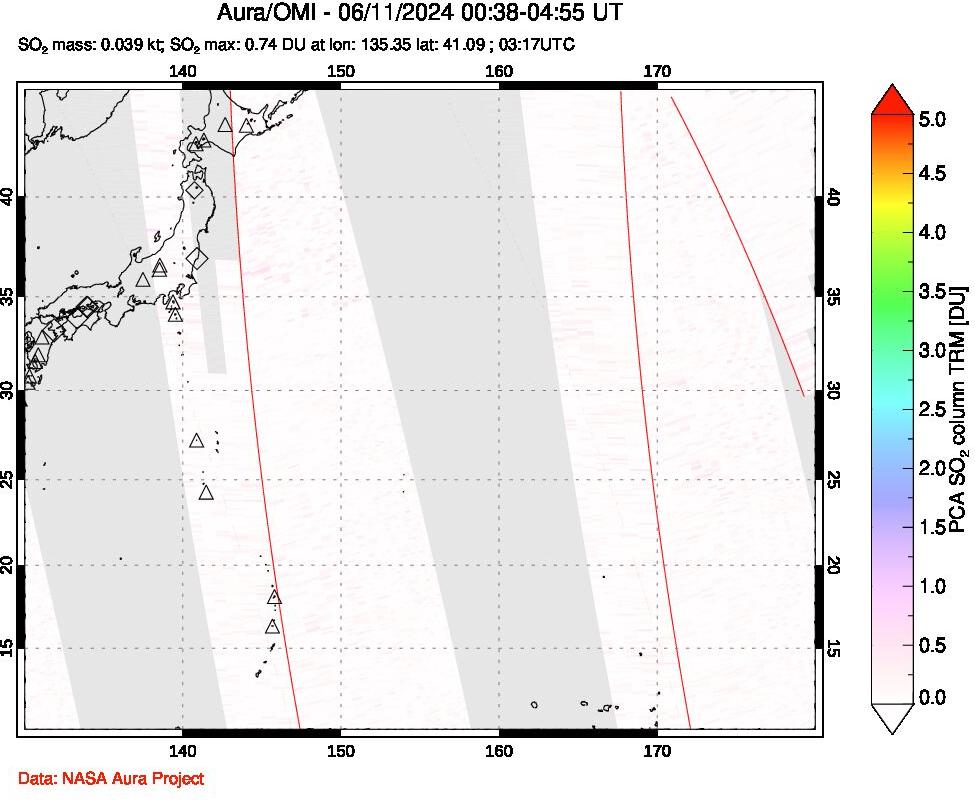 A sulfur dioxide image over Western Pacific on Jun 11, 2024.