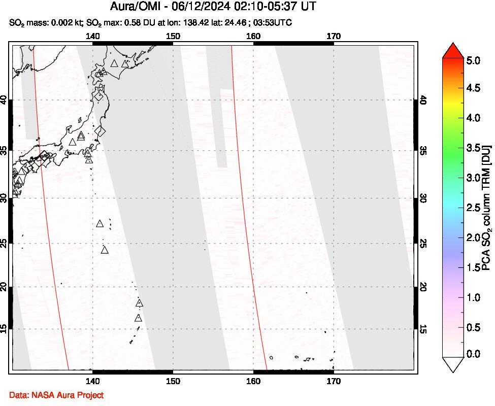 A sulfur dioxide image over Western Pacific on Jun 12, 2024.