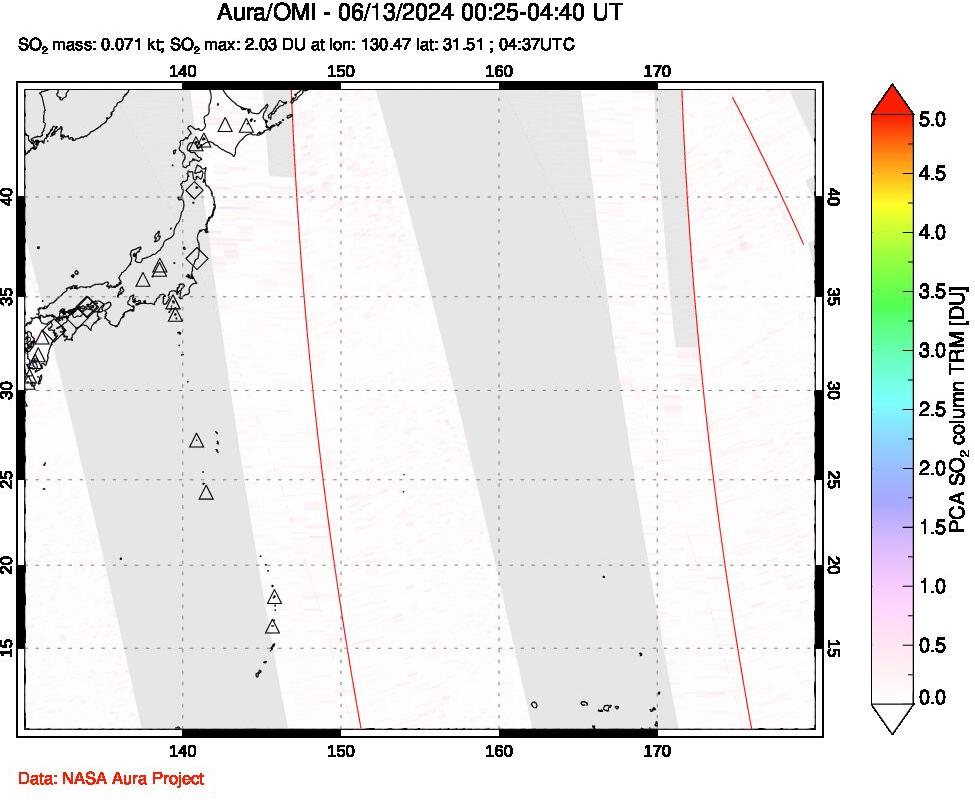 A sulfur dioxide image over Western Pacific on Jun 13, 2024.