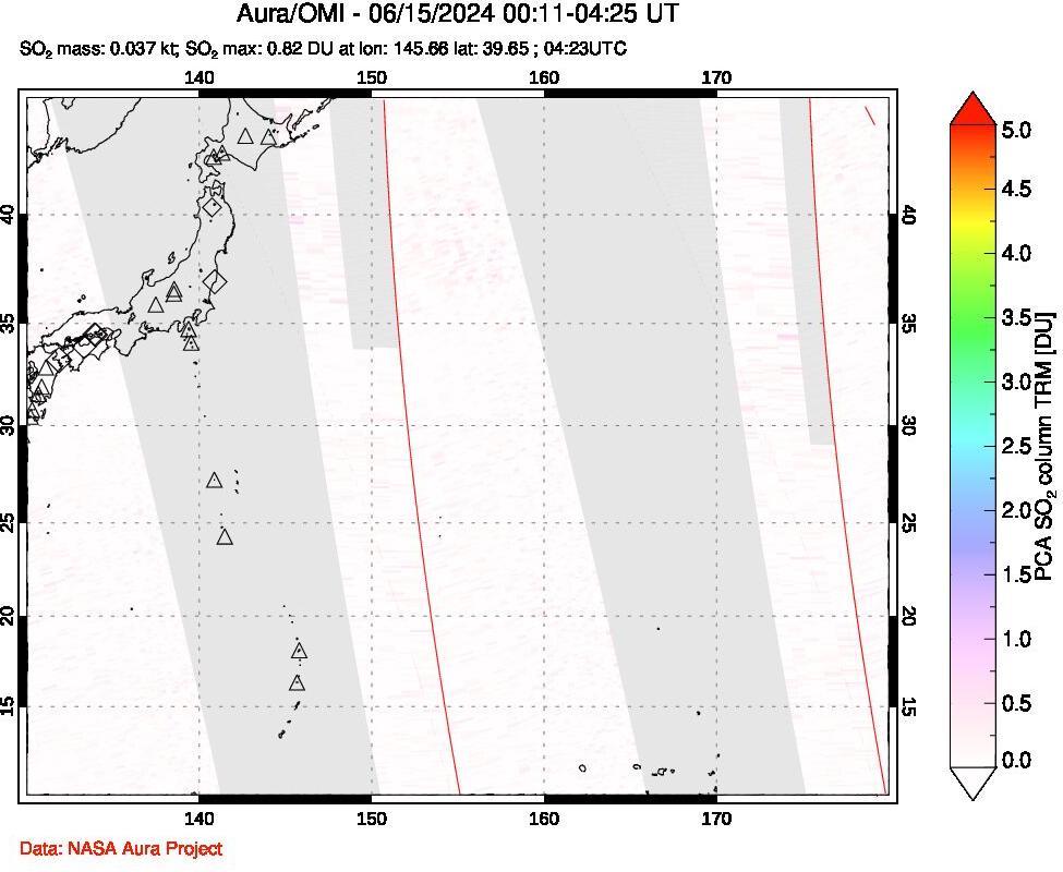 A sulfur dioxide image over Western Pacific on Jun 15, 2024.