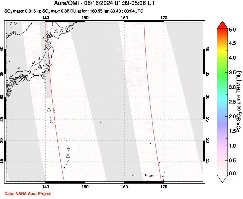 A sulfur dioxide image over Western Pacific on Jun 16, 2024.