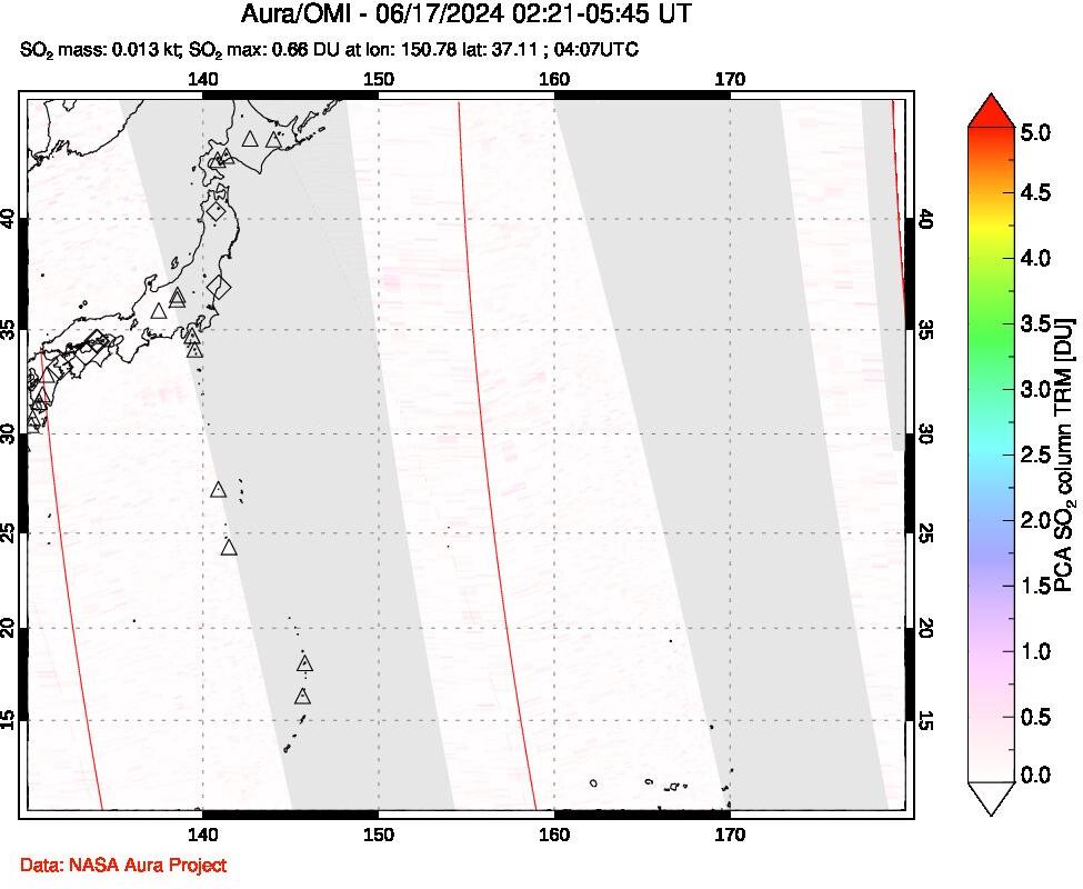 A sulfur dioxide image over Western Pacific on Jun 17, 2024.