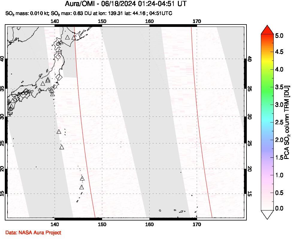 A sulfur dioxide image over Western Pacific on Jun 18, 2024.