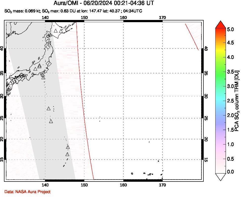 A sulfur dioxide image over Western Pacific on Jun 20, 2024.