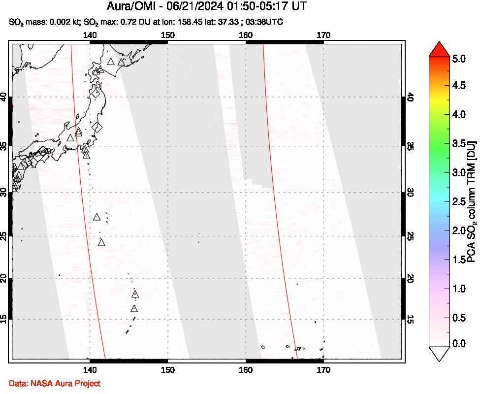 A sulfur dioxide image over Western Pacific on Jun 21, 2024.