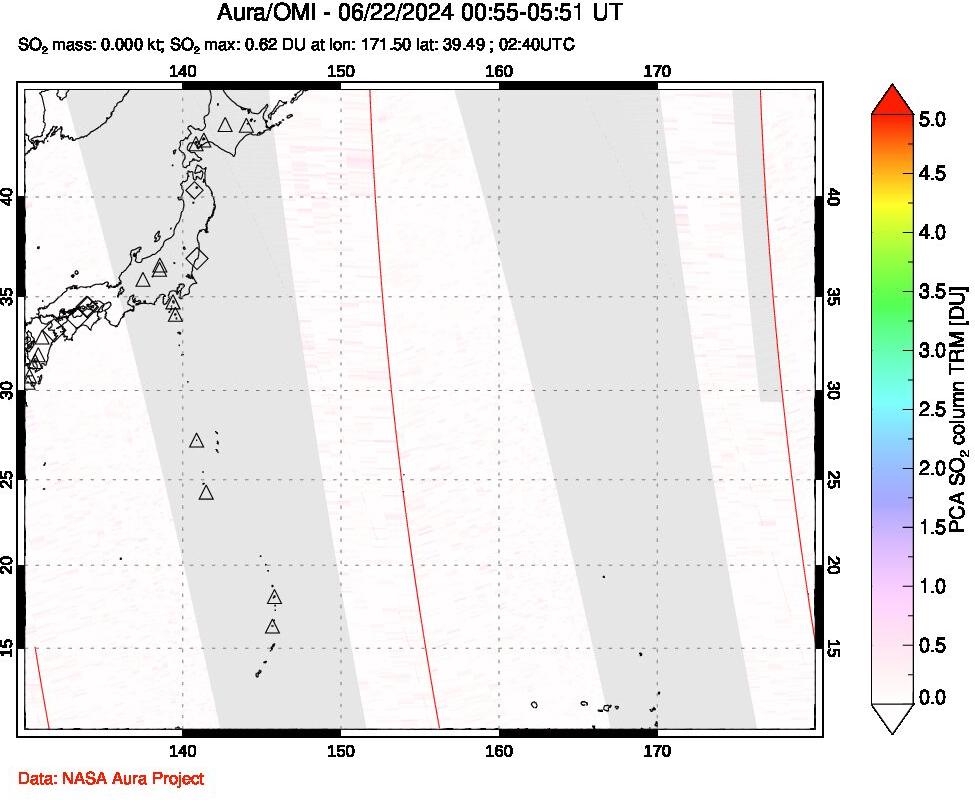 A sulfur dioxide image over Western Pacific on Jun 22, 2024.