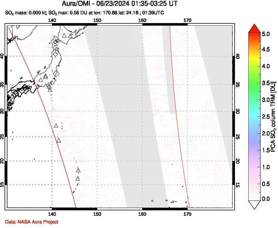 A sulfur dioxide image over Western Pacific on Jun 23, 2024.