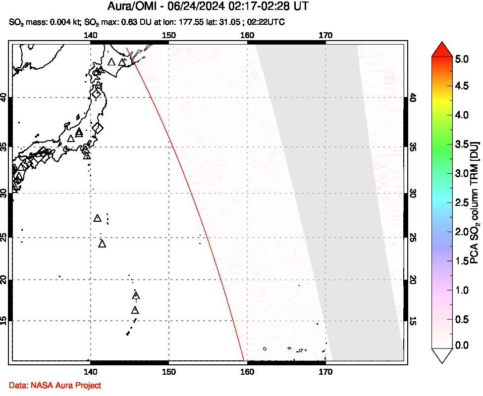 A sulfur dioxide image over Western Pacific on Jun 24, 2024.