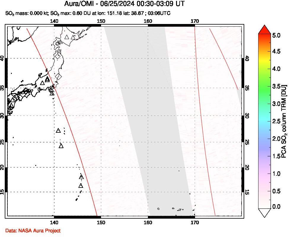 A sulfur dioxide image over Western Pacific on Jun 25, 2024.