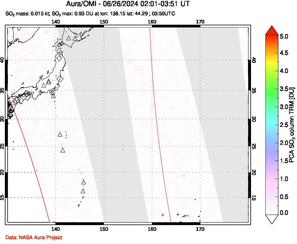 A sulfur dioxide image over Western Pacific on Jun 26, 2024.