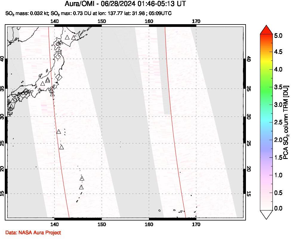 A sulfur dioxide image over Western Pacific on Jun 28, 2024.