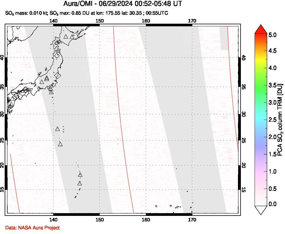 A sulfur dioxide image over Western Pacific on Jun 29, 2024.