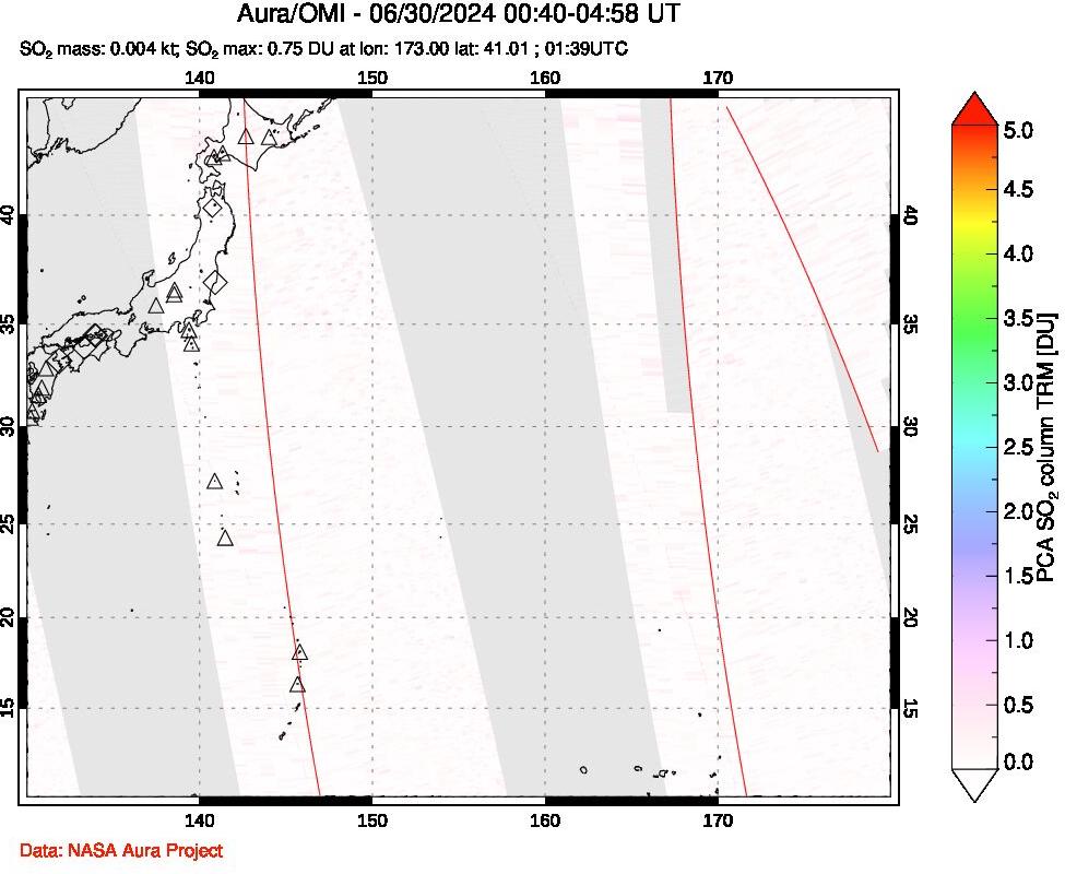 A sulfur dioxide image over Western Pacific on Jun 30, 2024.