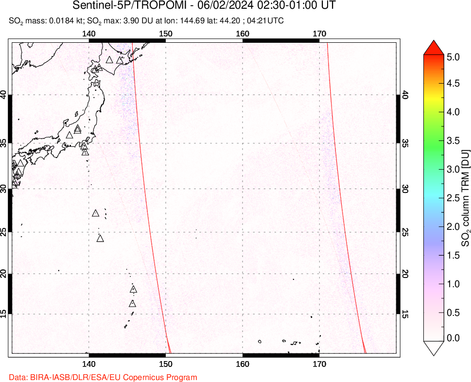 A sulfur dioxide image over Western Pacific on Jun 02, 2024.