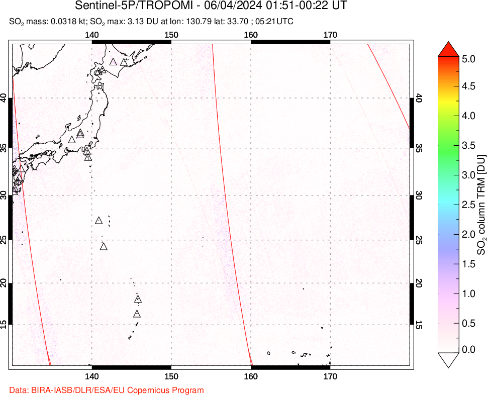 A sulfur dioxide image over Western Pacific on Jun 04, 2024.