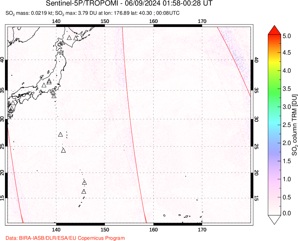 A sulfur dioxide image over Western Pacific on Jun 09, 2024.