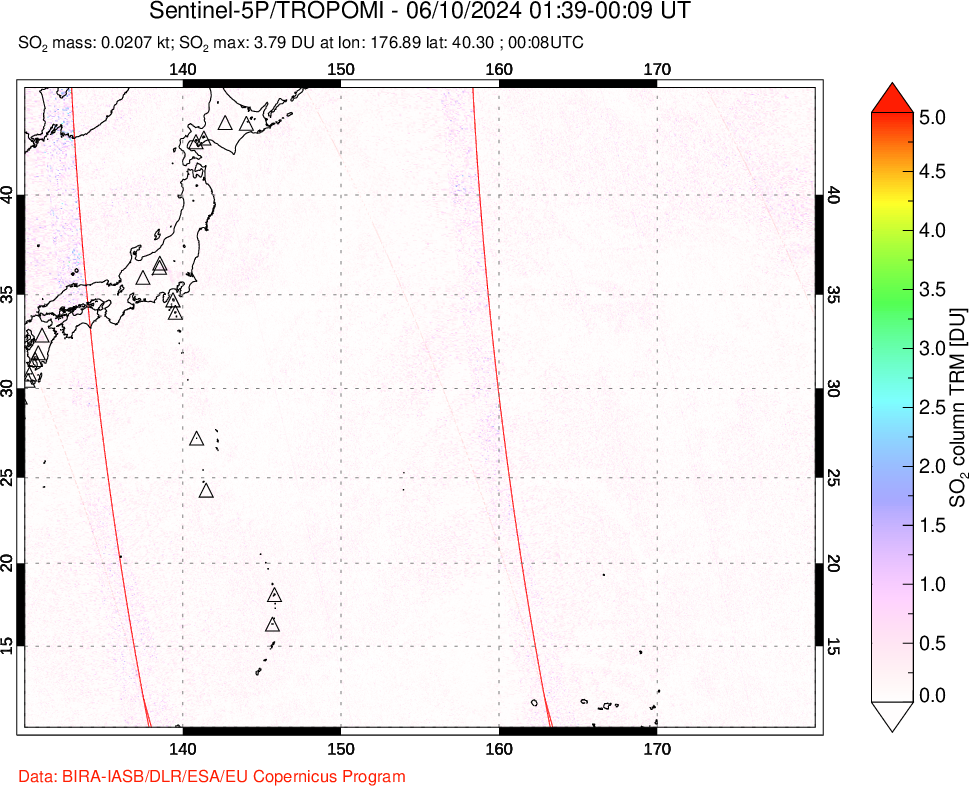 A sulfur dioxide image over Western Pacific on Jun 10, 2024.