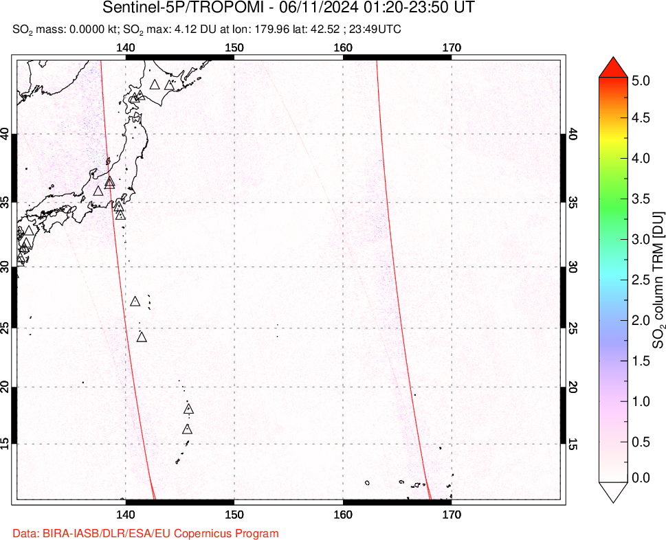 A sulfur dioxide image over Western Pacific on Jun 11, 2024.