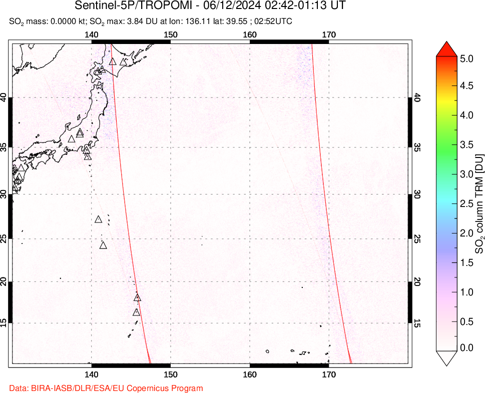 A sulfur dioxide image over Western Pacific on Jun 12, 2024.