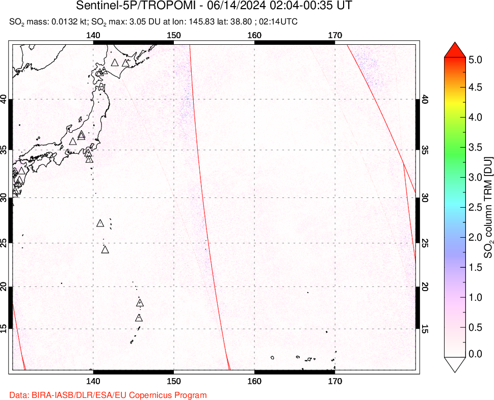 A sulfur dioxide image over Western Pacific on Jun 14, 2024.