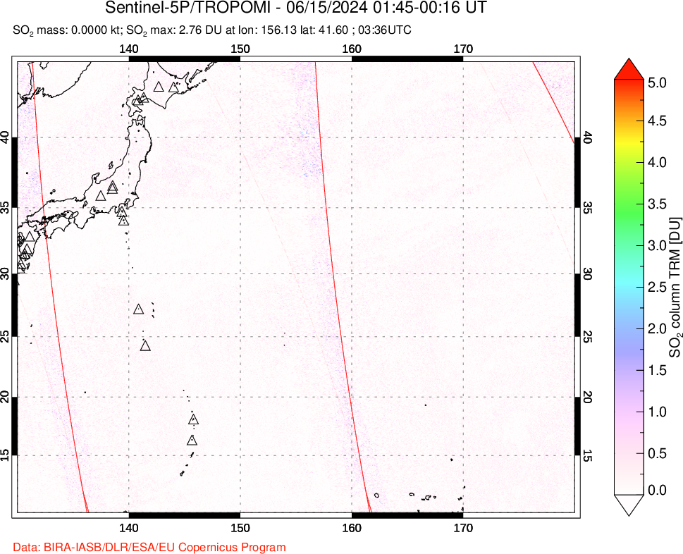 A sulfur dioxide image over Western Pacific on Jun 15, 2024.